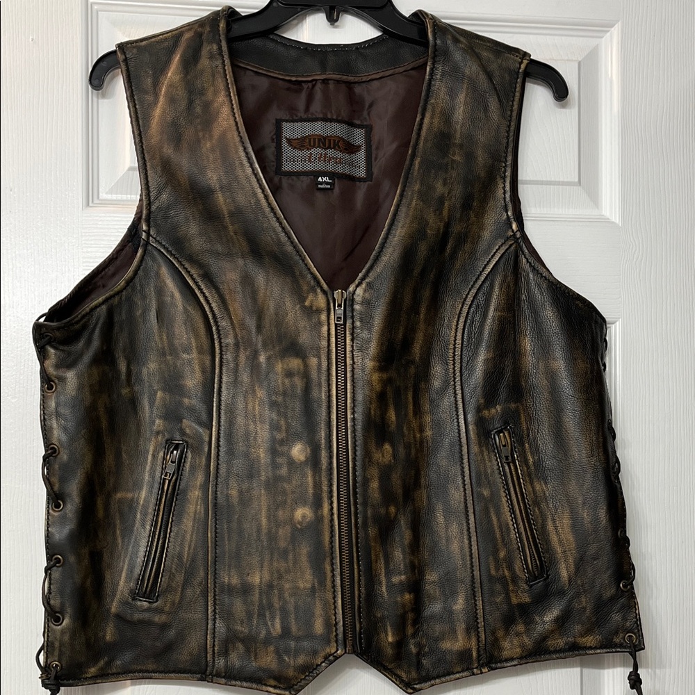Ladies 4X Unik Brown and Black Leather Biker Vest